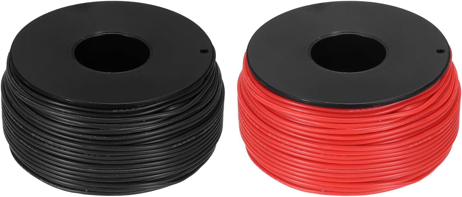 sourcing map 2pcs 24 AWG Silicone Electrical Wire Spool, 24 Gauge 45.7m/150ft Electrical Wires, 600V 200C Tinned Copper Stranded High Temp Battery Wire for Automotive, RV Inverter - Red & Black
