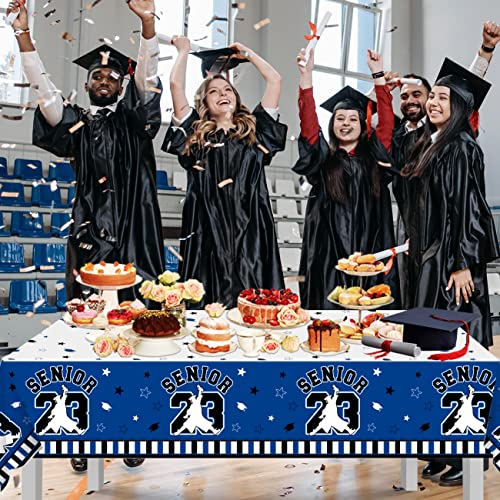 Graduation Tablecloth 3 Pack 70X40 Inches Rectangle Blue Black And White Senior 2023 Table Covers For Class Of 2023 Outdoor Party Disposable Waterproof Plastic Graduation Tablecloth (Blue) #TOP1