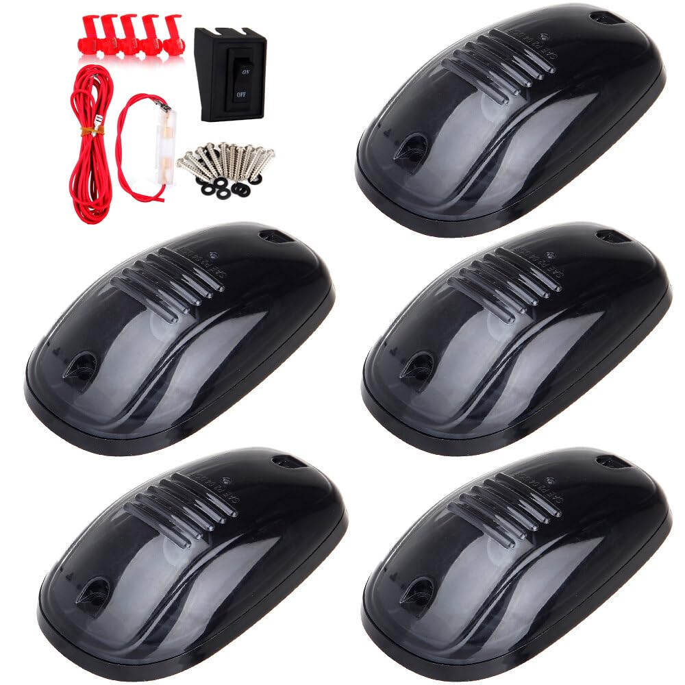cciyu 5x Smoke Cab Roof Marker Lights LED Cab Clearance Lights Assembly+Wiring Pack for 2003-2016 Dodge Ram 1500 2500 3500 Roof Top Clearance Lights Running Lights Cab Light