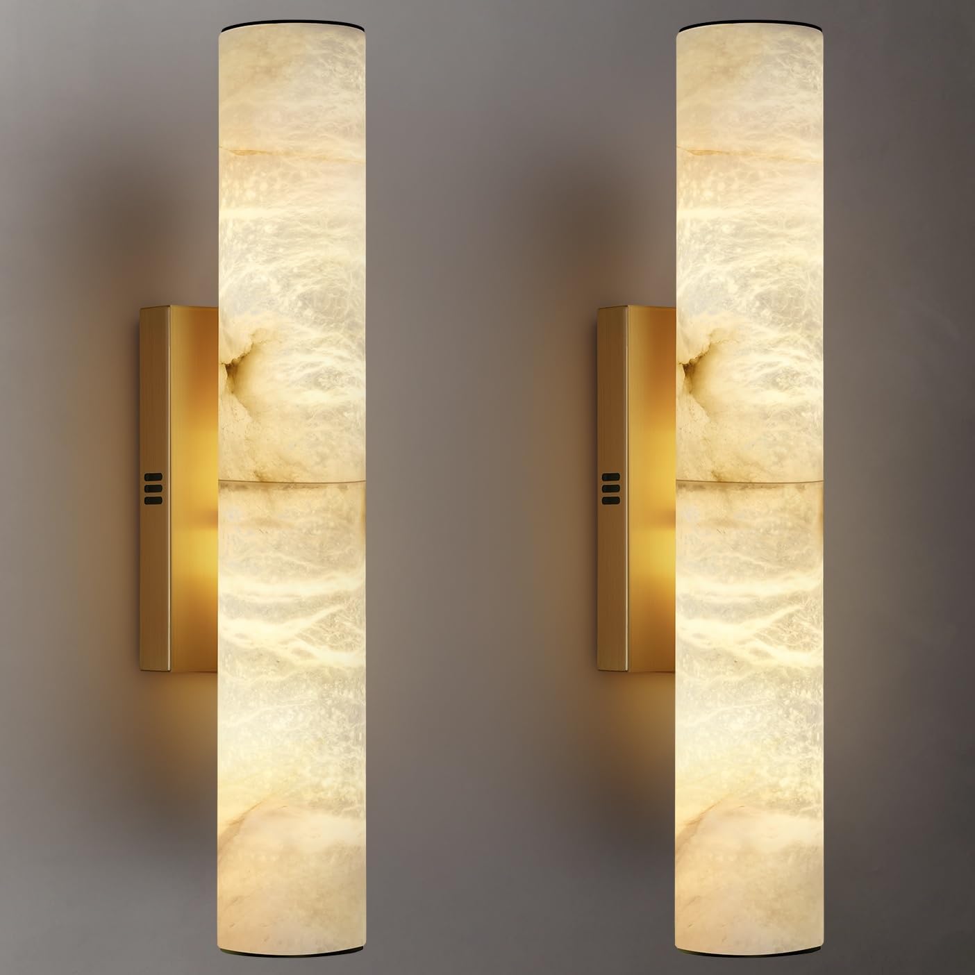 Gold Alabaster Wall Sconces Set of 2, Spanish Natural Marble Wall Sconce, 20" Brass Wall Sconce for Bathroom, Indoor Stone Wall Sconces Dimmable, Alabaster Wall Light for Living Room, Bedroom, Hallway