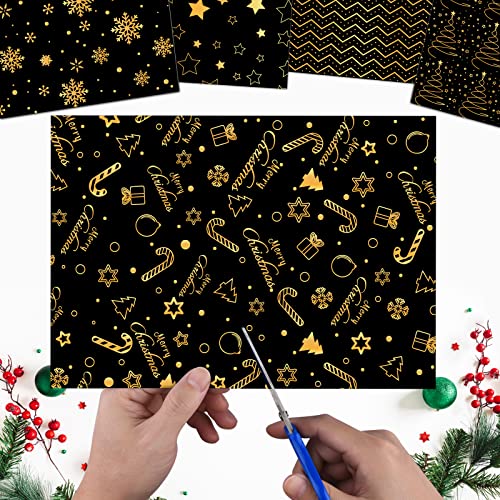 Miahart 30 Sheets Christmas Pattern Paper Set A4 Size Black And Gold Festival Decorative Craft Paper Double-Sided For Card Making Scrapbook, 10 Designs #TOP3