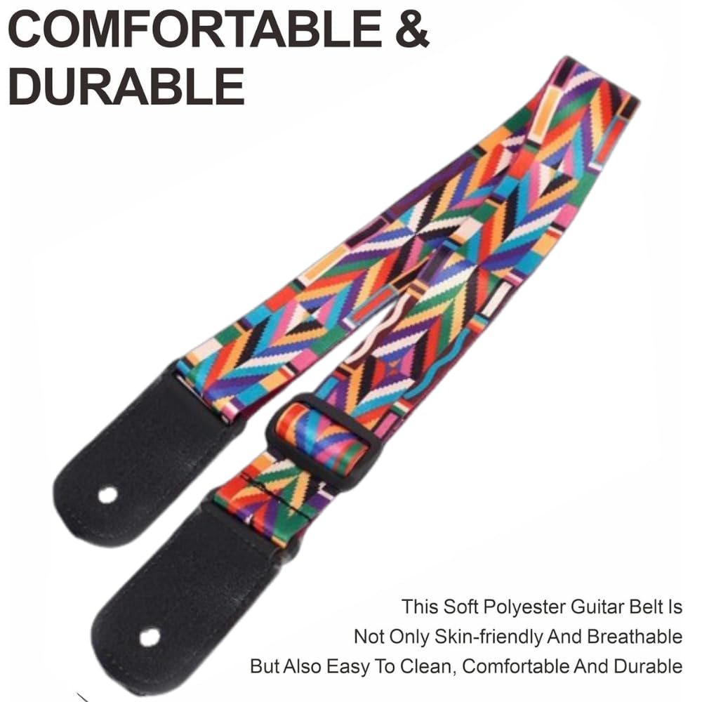AMG Music Guitar Strap Belt for Acoustic Guitar & Electric guitar Adjustable Buckle Modern Design Guitar Belt with Guitar Picks for Acoustic/Bass/Electric Guitar Strap (Rainbow) - Image 4 thumbnail