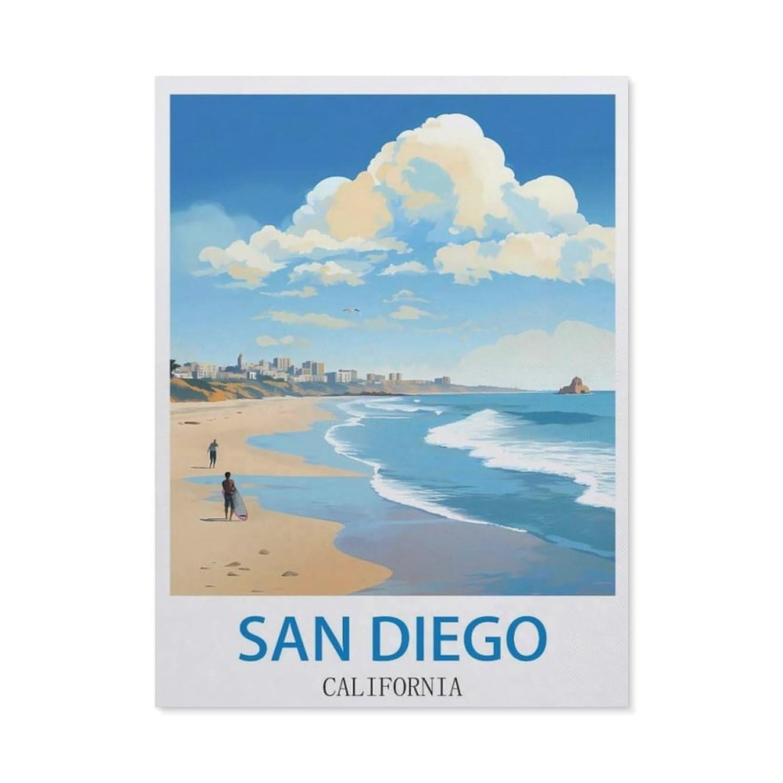 BEAYODKP Diamond Painting Kits for Adults and Kids，San Diego California Vintage Travel Posters Surf，Full Drill Round Rhinestone Paint with Diamonds（40 x 50 cm/15.74 x 19.68 inches）-CL66