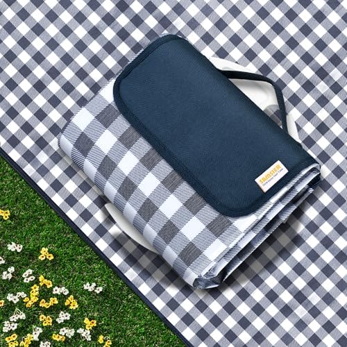 SAMSIER Large Outdoor Picnic Blankets Waterproof Foldable, Beach Blanket Sandproof Portable, Cute Picnic Mat Washable (Navy Blue, 80"×80")