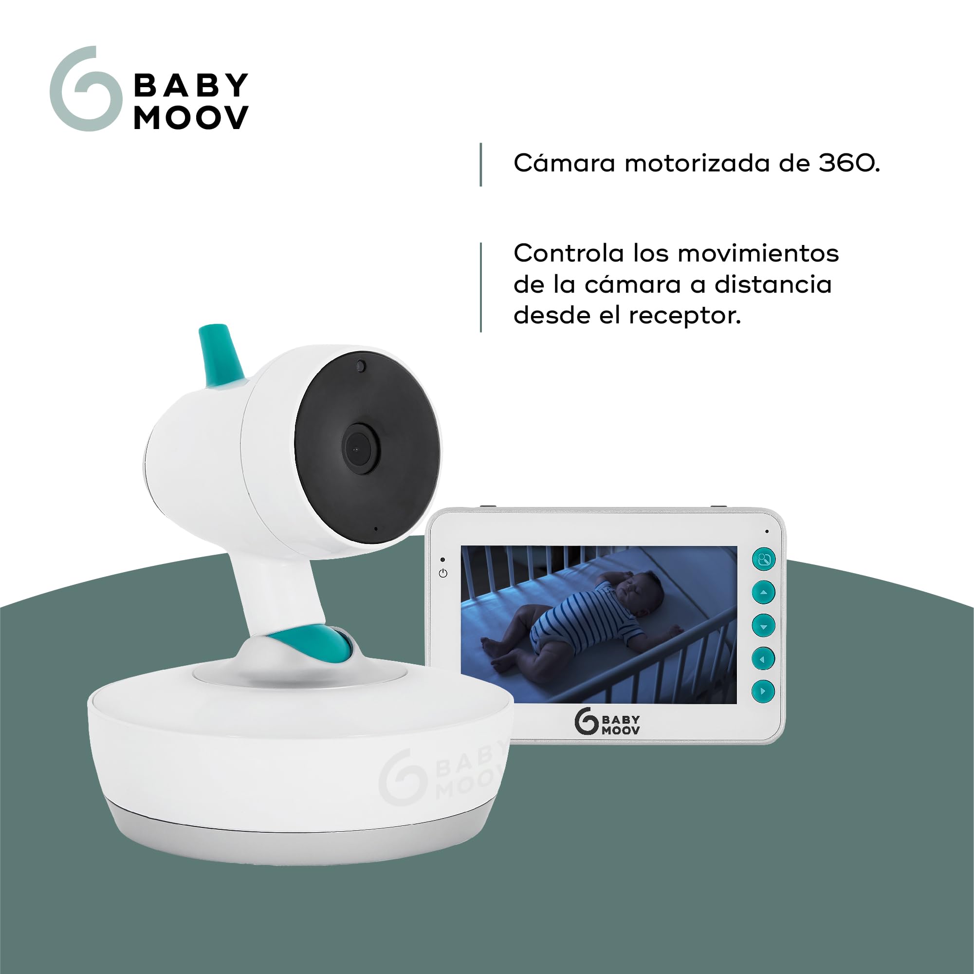 Babymoov YOO Moov Vigilabebé con Cámara Motorizada, Pantalla LCD Color de 4.3", Visión Nocturna, Rotacion 360°, Lamparita y Nanas, Alcance 300 m