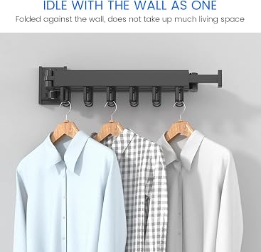 Ghopy Wall Mounted Clothes Hanger Retractable Foldable Laundry Drying Rack Indoor Outdoor Space Saving Dryer for Home Balcony Mudroom Bedroom