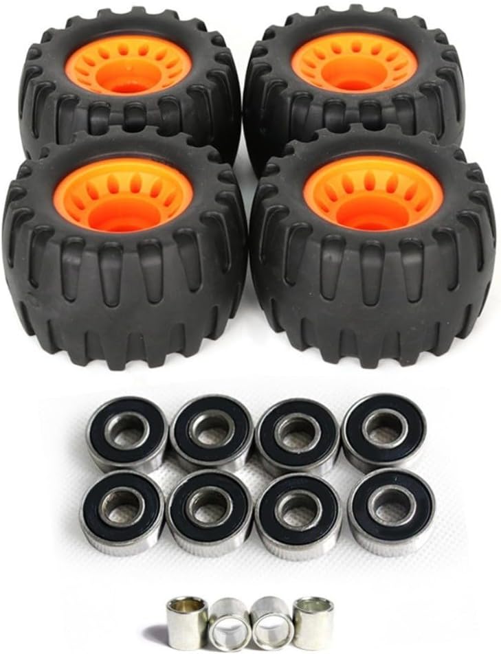 Off-Road Longboard Wheels 76 X 45 Mm Shock-Absorbing Skateboard Parts With Bearings And Bushings For Rugged Terrain Trails Grass Parks And Campus All-Weather Riding 4 Pack(Red Axis)