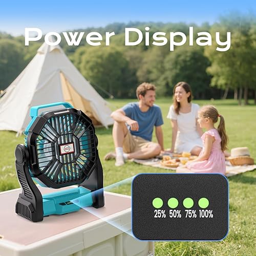 Miniatura 6 de Ventilador de camping portátil, batería de 20000 mAh, recargable personal con linterna LED, ventilador de tienda de playa al aire libre con 4