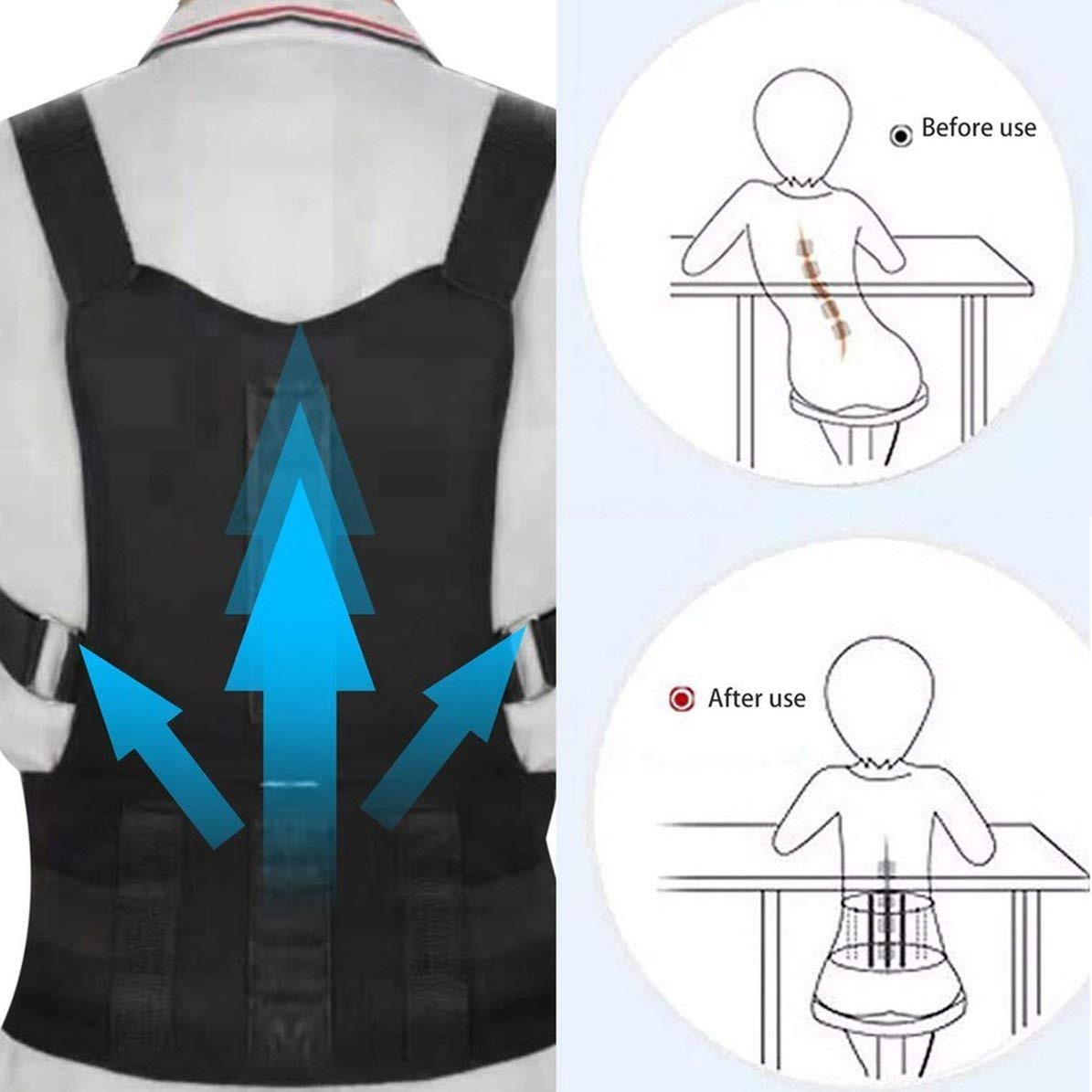 Monllack Corsé Corrector de Postura cómodo Ajustable para Hombres y Mujeres, Soporte para la Espalda, Soporte Lumbar, cinturón para la Espalda, Soporte Lumbar (Negro)