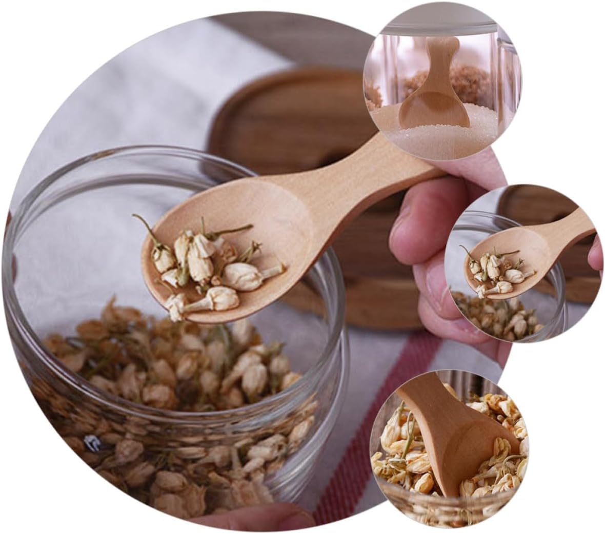 4Pcs Wooden Short Handle Seasoning Spoons for Home Use
