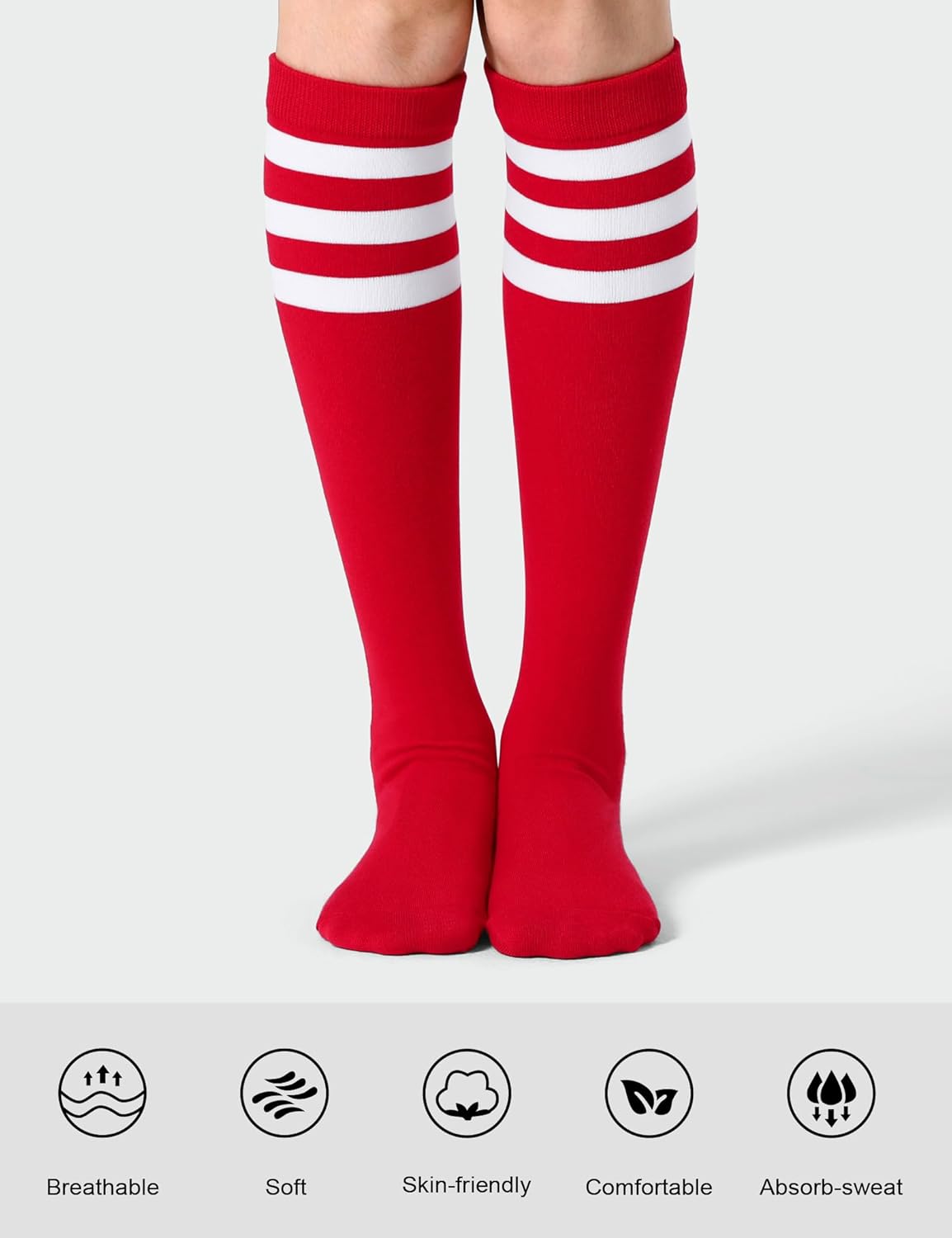 Joulli Women's Knee High Athletic Socks Stripe Tube Outdoor Sport Socks 1-3 Pairs - Image 3