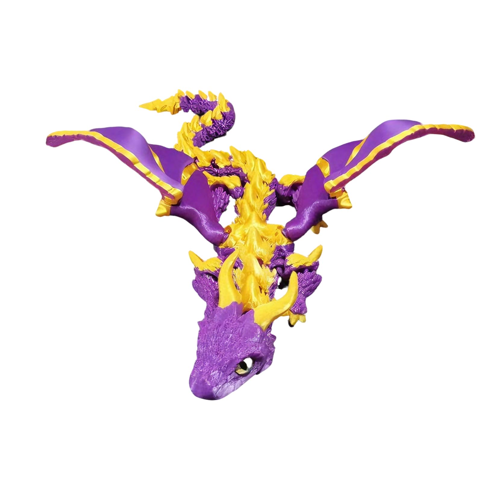 12.6 Inches Large 3D Printed Dragon with Horns & Wings Flexible Poseable Desktop Decoration Display Crystal Dragon Figure for Home Office Decor Fidget Toy for Adults Stress Relief (Purple Gold) — image 1