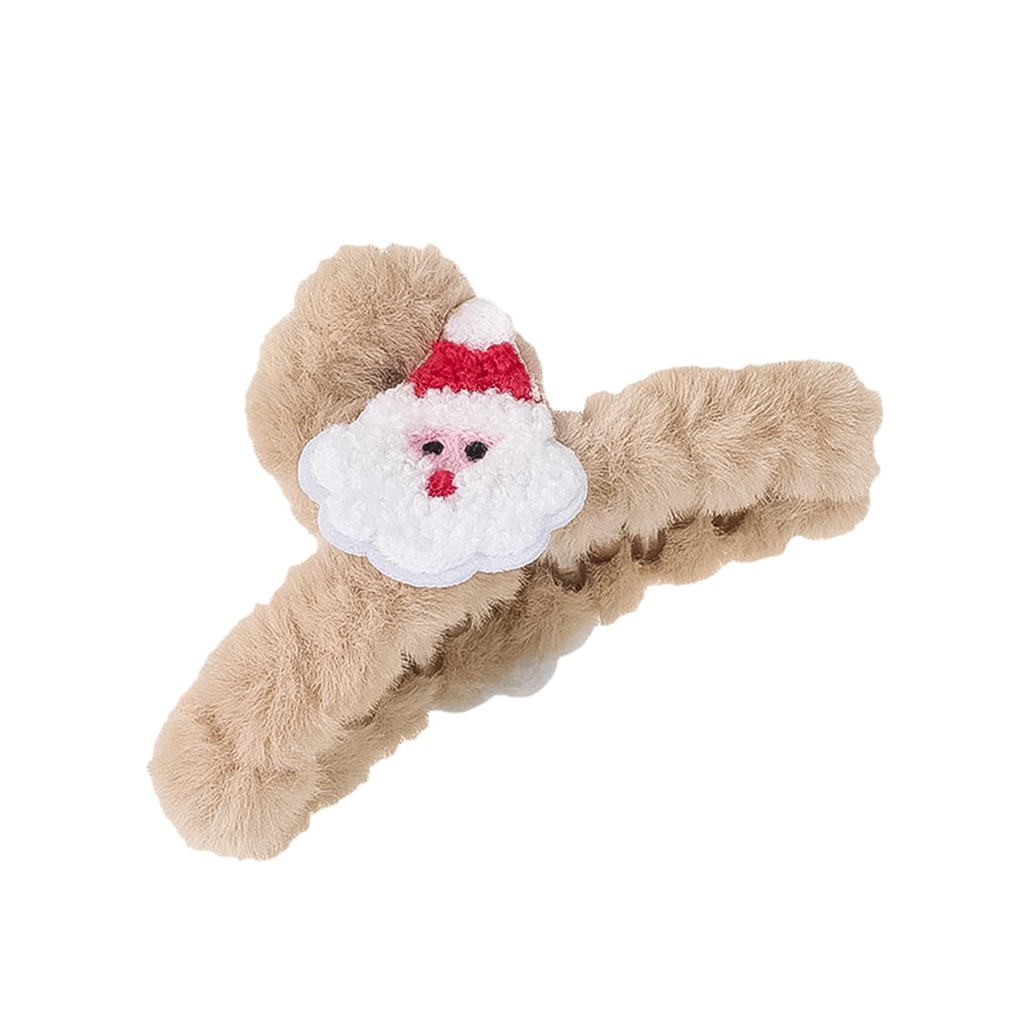 UNVOJL Christmas Hair Claw Clip Fluffy Plush Hair Claw Clips Santa Claus Exquisite Claw Clips Xmas Accessories Decor for Thick Hair (khaki)
