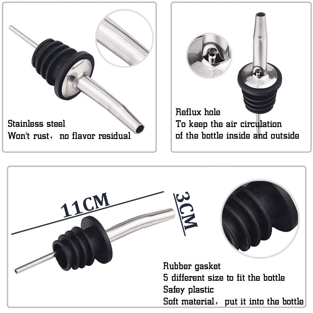 SYGA Liquor Wine Oil Pourer | Pack of 3 | for Bar, Restaurants, Kitchen Any Bottle Pourer for liquide Oil Pourer Nozzle| Stainless Steel Free Flow Bottle Pour Spout (with Caps) - Image 3 thumbnail