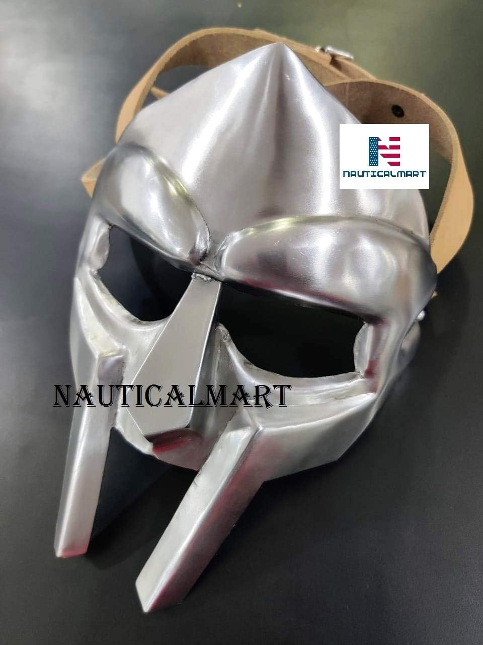 Steel Gladiator Hand Made Helmet Roman Forged Armor MF Doom Rapper - Silver