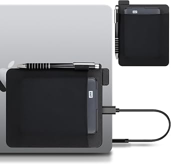 Lacdo Portable External Hard Drive Sleeve for Laptop, Stick on Pouch Holder with Reusable Adhesive, Fit 2.5" Seagate, WD, Toshiba, LaCie External HDD, SSD, Wireless Mouse, Cables, with Pen Loop, Black