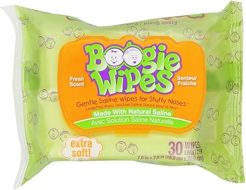 Boogie Toallitas húmedas de aroma fresco para la nariz para niños y bebés, alivio de alergias, suave y natural salino para manos y rostro con aloe,