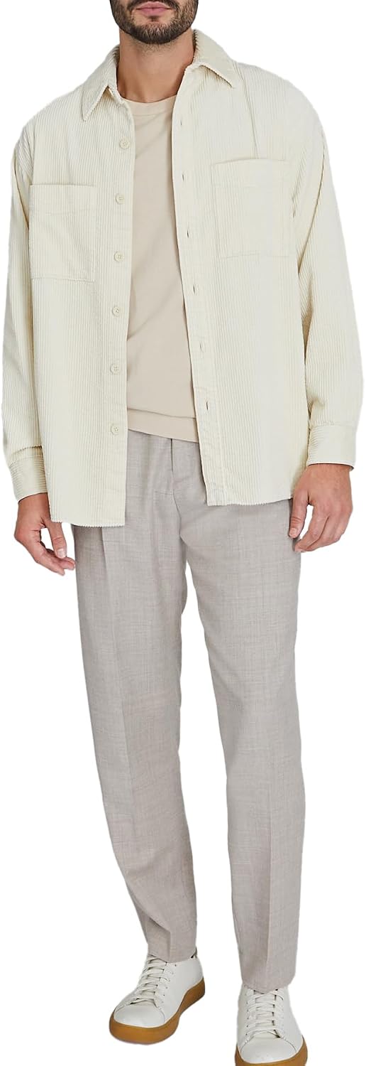 Club Monaco Men's Long Sleeve Wide Wale Corduroy Shirt