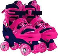 Patins Infantil Ajustável Rosa | Patins Quad 4 Rodas para Criança | Tamanho 31 ao 34