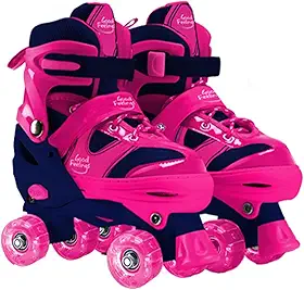 Patins Infantil Ajustável Rosa | Patins Quad 4 Rodas para Criança | Tamanho 31 ao 34