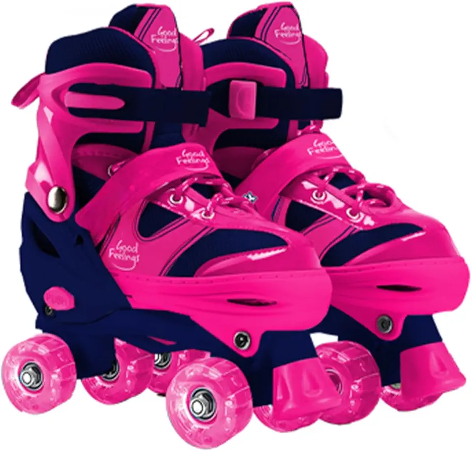 Patins Infantil Ajustável Rosa | Patins Quad 4 Rodas para Criança | Tamanho 31 ao 34