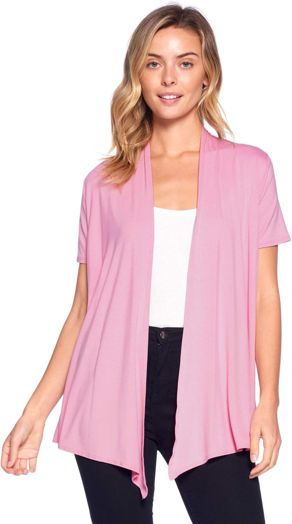Basic Solid Short Sleeve Open Front Cardigan (S-3X) - Made in USA