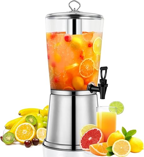Dispensador de bebidas de 2 galones con soporte, dispensadores de bebidas para fiestas, dispensador de jugo de acero inoxidable con tubo de hielo y