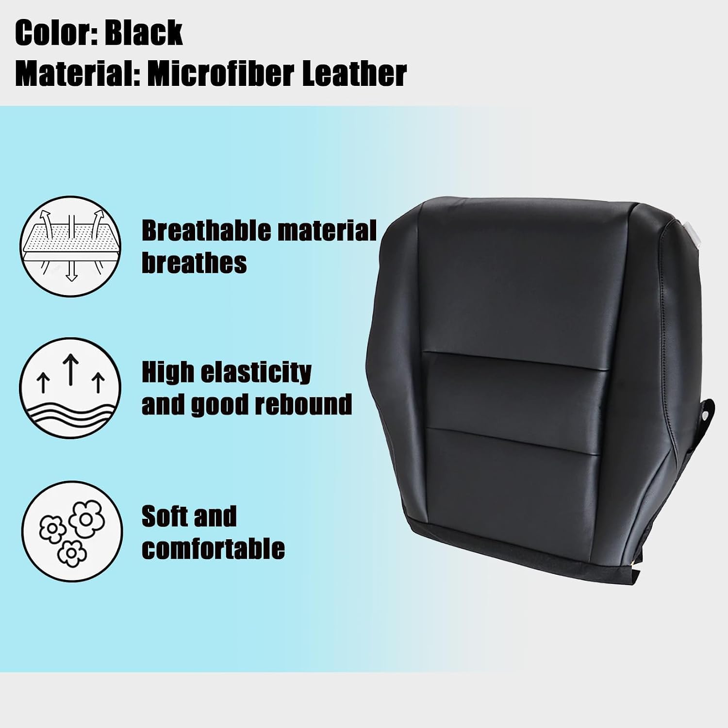 NLQR Black Front Passenger Side Bottom Microfiber Leather Seat Cover Replacement Compatible with Honda CRV 2007 2008 2009 2010 2011