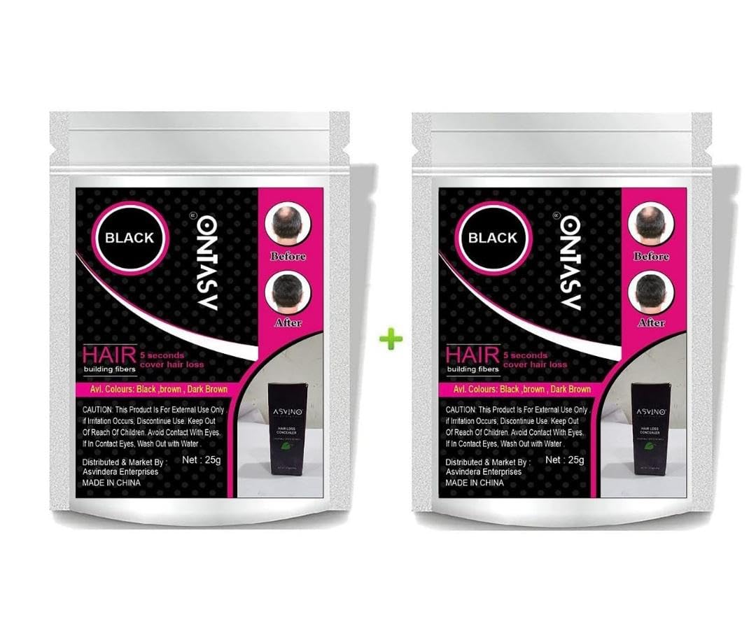 Hair Building Fiber Refill Pack for Thinning Hair - Compatible with Cabok, Topik, Look 21, Regrowth | Natural Hair Concealer for Men & Women (Black 25 g) | Long-Lasting & Easy Application (Pack of 2)-image-23