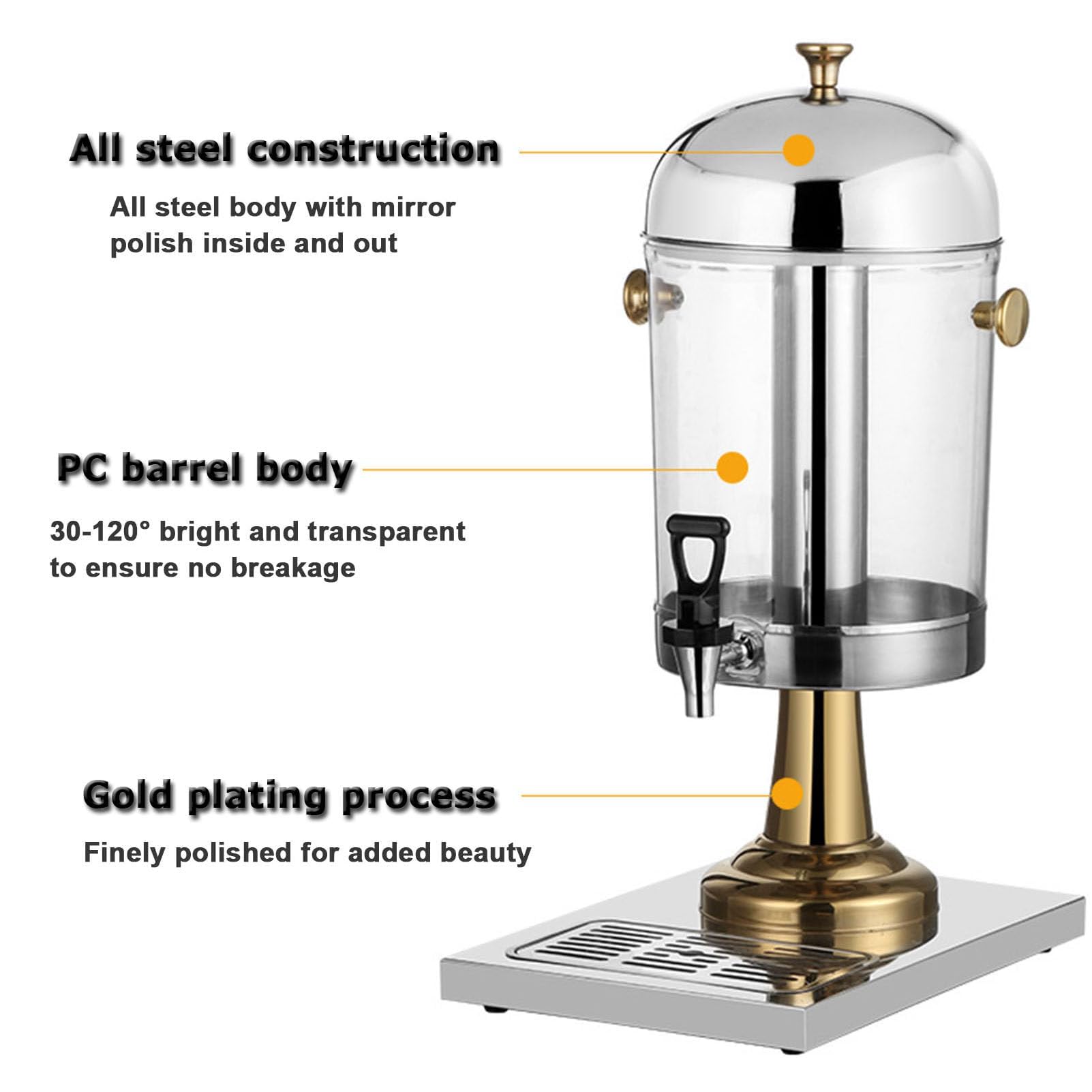 Distributore di succo in acciaio inox, dispenser per bevande a tripla testa in vetro trasparente per uso commerciale, ideale per bar, hotel e servizio a buffet