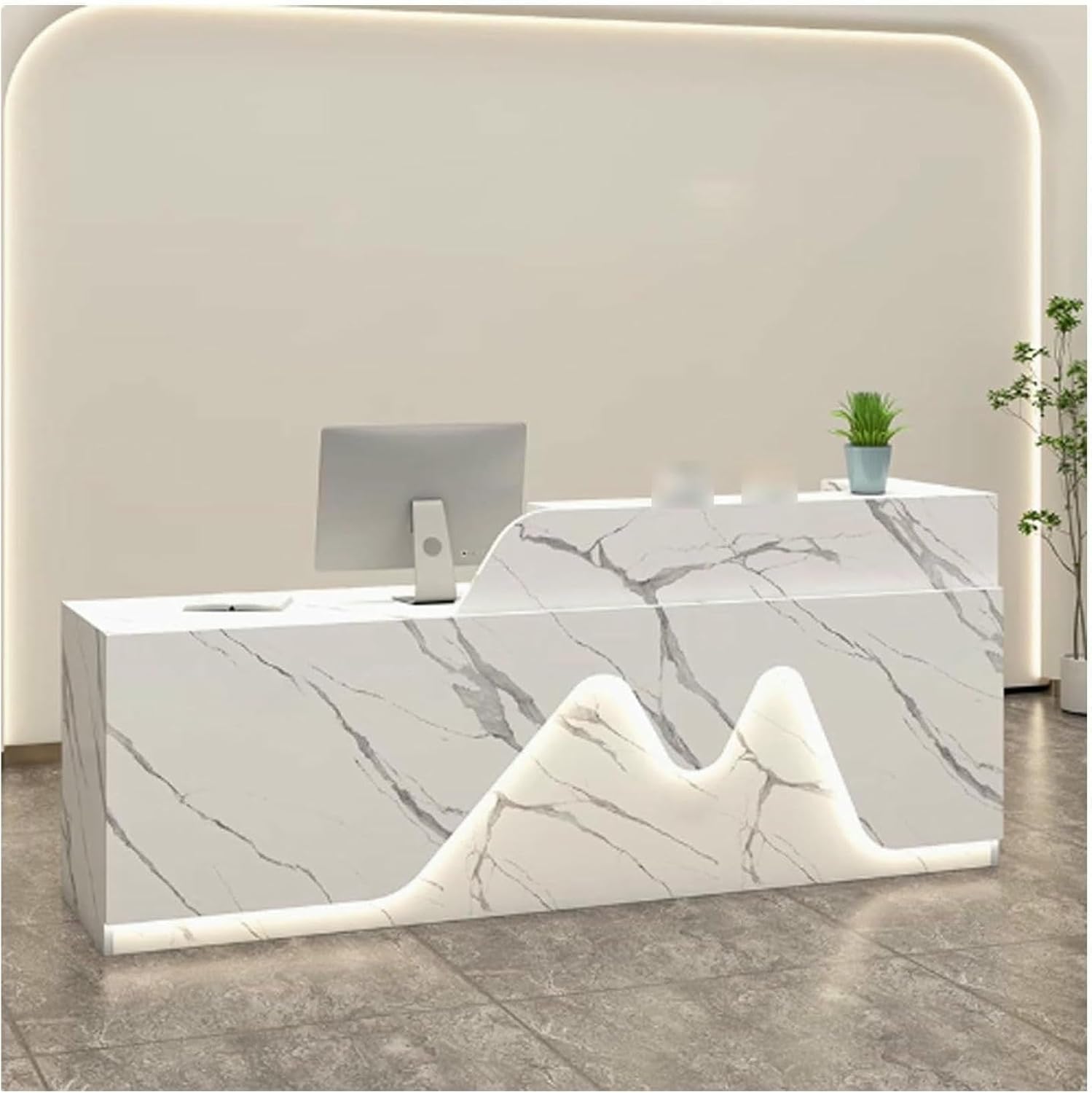 Modern Checkout Counter with LED Light,Front Desk Receptionist Counter,Reception Desk with Counter, for Lobby, Salon, Retail, Home Office, Reception Room