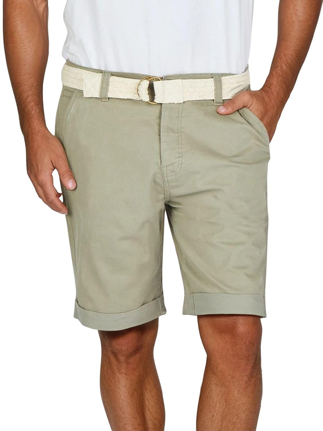 DENIMFY Chino Shorts Herren mit Gürtel Regular Fit DFLio Kurze Hosen Bermuda Shorts Knopfleiste Stretch, Größe:31, Farben:Washed Olive