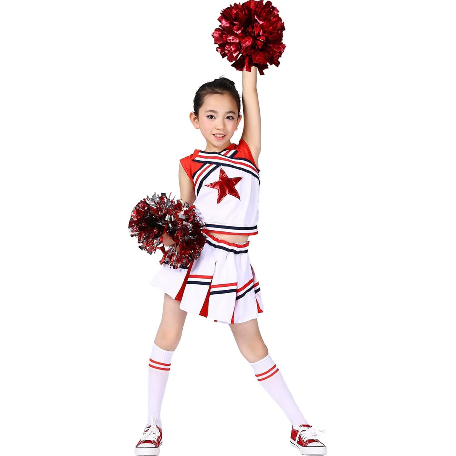 LOLANTA Costume da Ragazza Cheerleader, Carnevale o Evento Sportivo Fancy Dress Up con l'abito di Pom Poms, 4-13 Anni