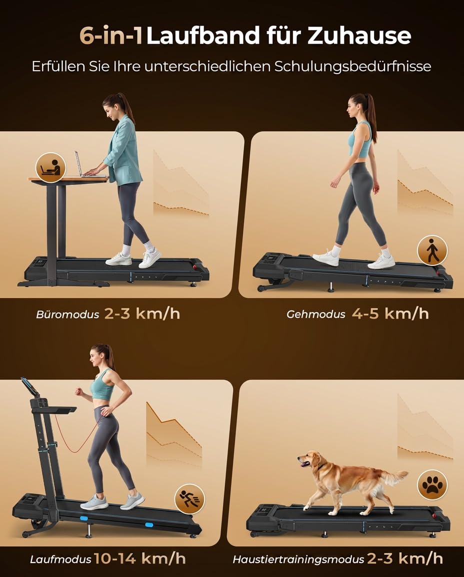 Cardirun Laufband für Zuhause Klappbar mit Automatischer Steigung, 14 KM/H | 6 in 1 Walking Pad mit 104cm Höhenverstellbarer Griff, 14KM/H, 3.5HP Leise Treadmill for Home mit LED-Anzeige, 160 KG