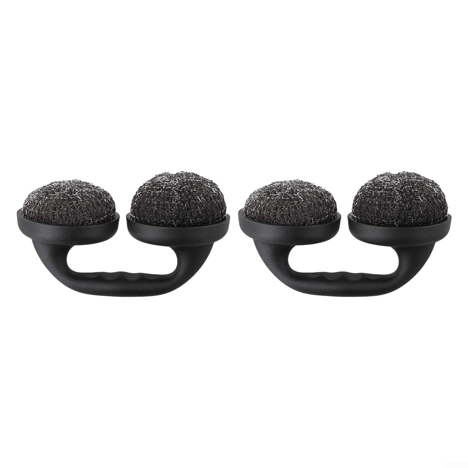 Paquete de 2 cepillos de limpieza para parrilla de barbacoa, estropajo de alambre de acero resistente para cocinar al aire libre, mango antideslizante para rejillas de hierro fundido y acero