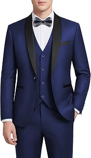 Mens Suit Slim Fit Tuxedo 3 Piece One Button Shawl Lapel Blazer Jacket Vest Pants Set for Prom Party