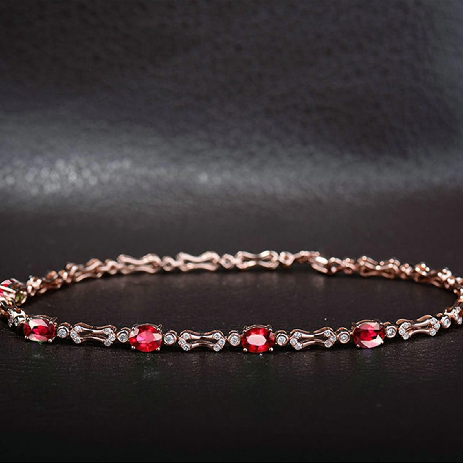 Pulseras Mujer Oro Rosa 9K / 14K / 18K, Oval con Rubí de 2 ct y Diamante de 0,62 ct, Cadena 16 CM, Pulseras Oro Rosa Mujer de