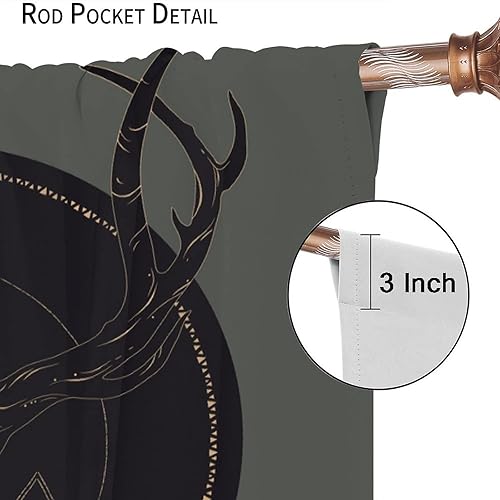 Vista 467 de Cortinas de cabeza de cabra, misteriosa cabeza de cabra malvada, calavera negra, bolsillo para barra, cortinas opacas para ventana, juego de 2