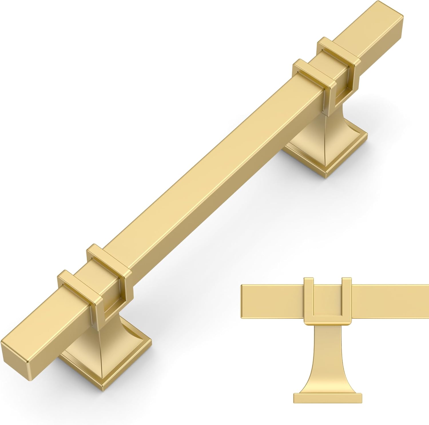 Amerdeco 10 Pack Brushed Gold Cabinet Pulls 3.75 Inch(96mm) Hole Center Drawer Pulls Cabinet Hardware Kitchen Cabinet Handles for Bathroom Dresser Pulls ZH0067 3.75"/96MM Hole Center Brushed Gold