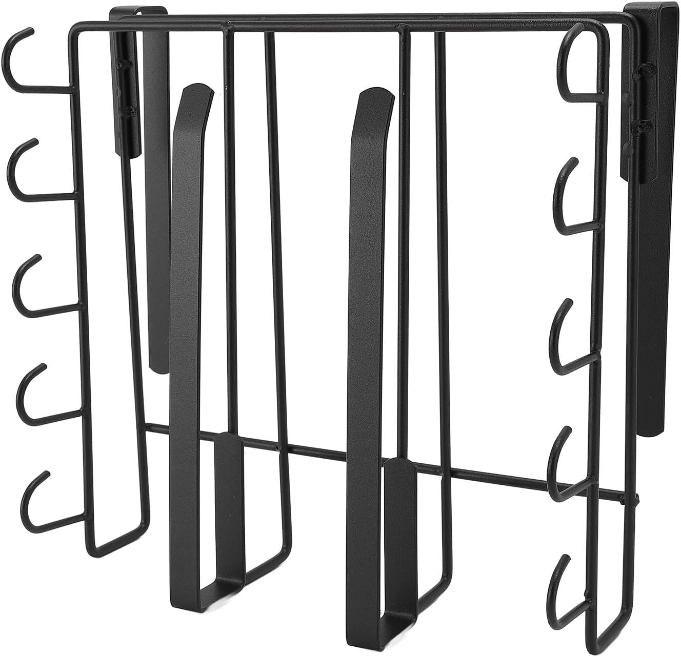 Under Cabinet Hanging Shelf, Stainless Steel Storage Rack with Multiple Hooks, 26.5x25x3cm - Strong Load Bearing, Easy Installation, Versatile Kitchen and Home Organizer (Black)