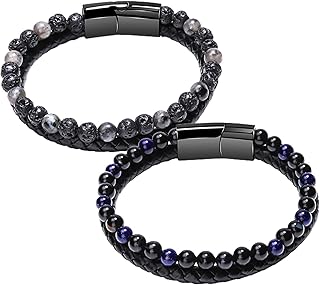 Humanic+ Pro MAXHematie Beaded Bracelets, Humanic+ MAXHematie Beaded Bracelets, Natural Tiger Eye Gemstone Lava Rock Bracelet, Crystal Beaded Bracelets for Women Men (2pcs B)