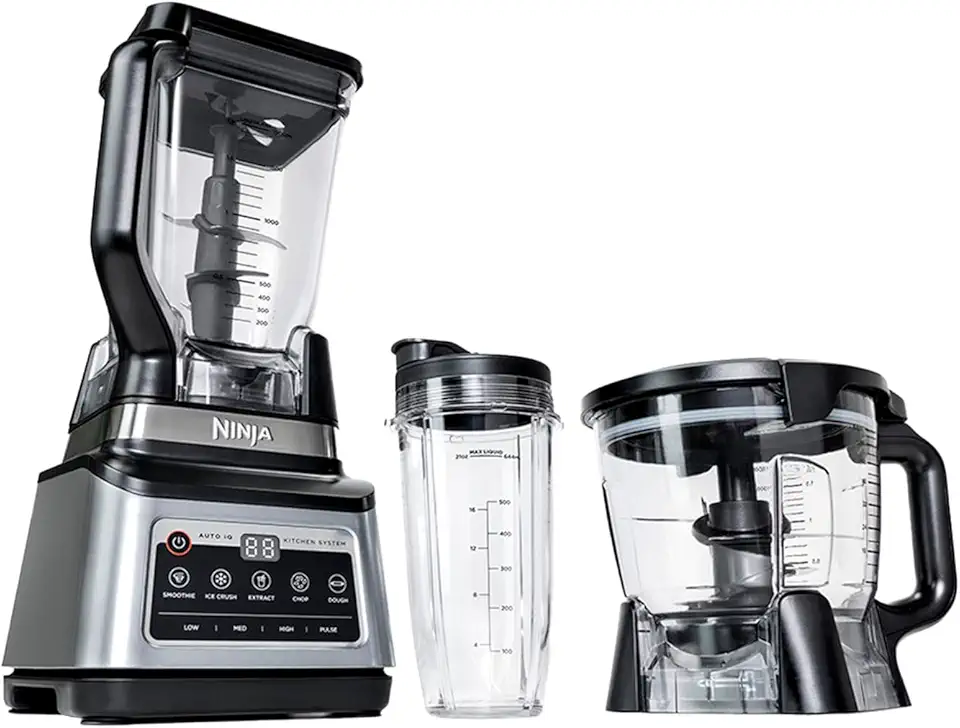 NINJA LIQUIDIFICADOR 1200 W, 5 Funções para Smoothies, Picar, Massa e Mais com Auto IQ, Jarra 2,2L, Jarra de Processador de 2L e 1 Copo para Levar, Preto
