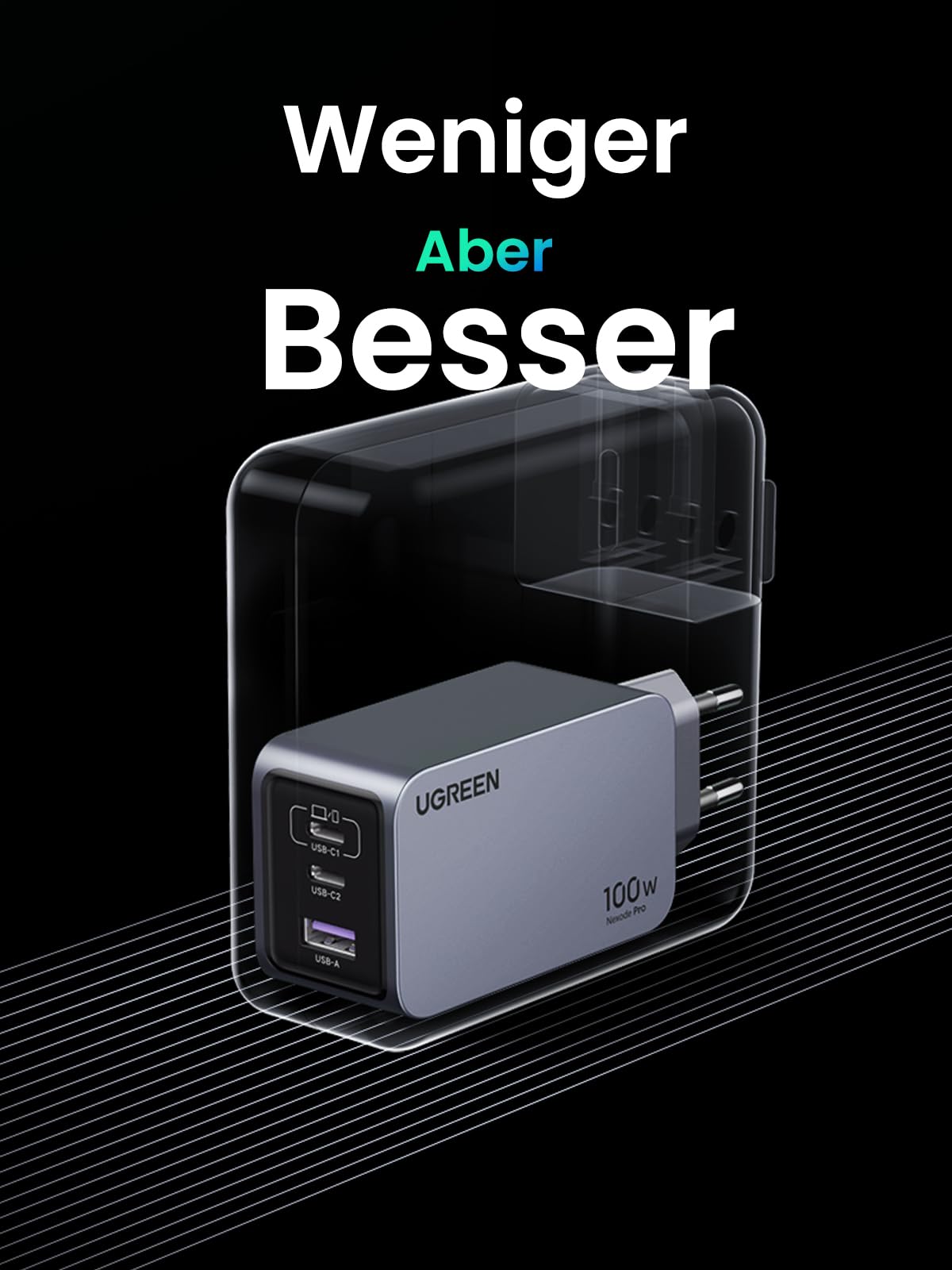 UGREEN Nexode Pro 100W GaN USB C Ladegerät, 3-Port Schnellladegerät PPS 45W für MacBook Pro/Air, iPad, iPhone 17, Galaxy S25 Ultra