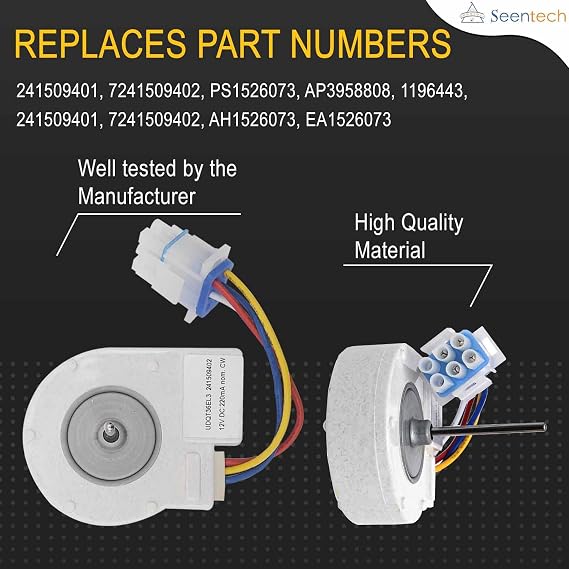 241509402 Evaporator Fan Motor by Seentech - Exact fit for Frigidaire Electrolux Refrigerator, Replace Part Number: PS1526073,AP3958808, 1196443, 241509401, 7241509402, AH1526073, EA1526073