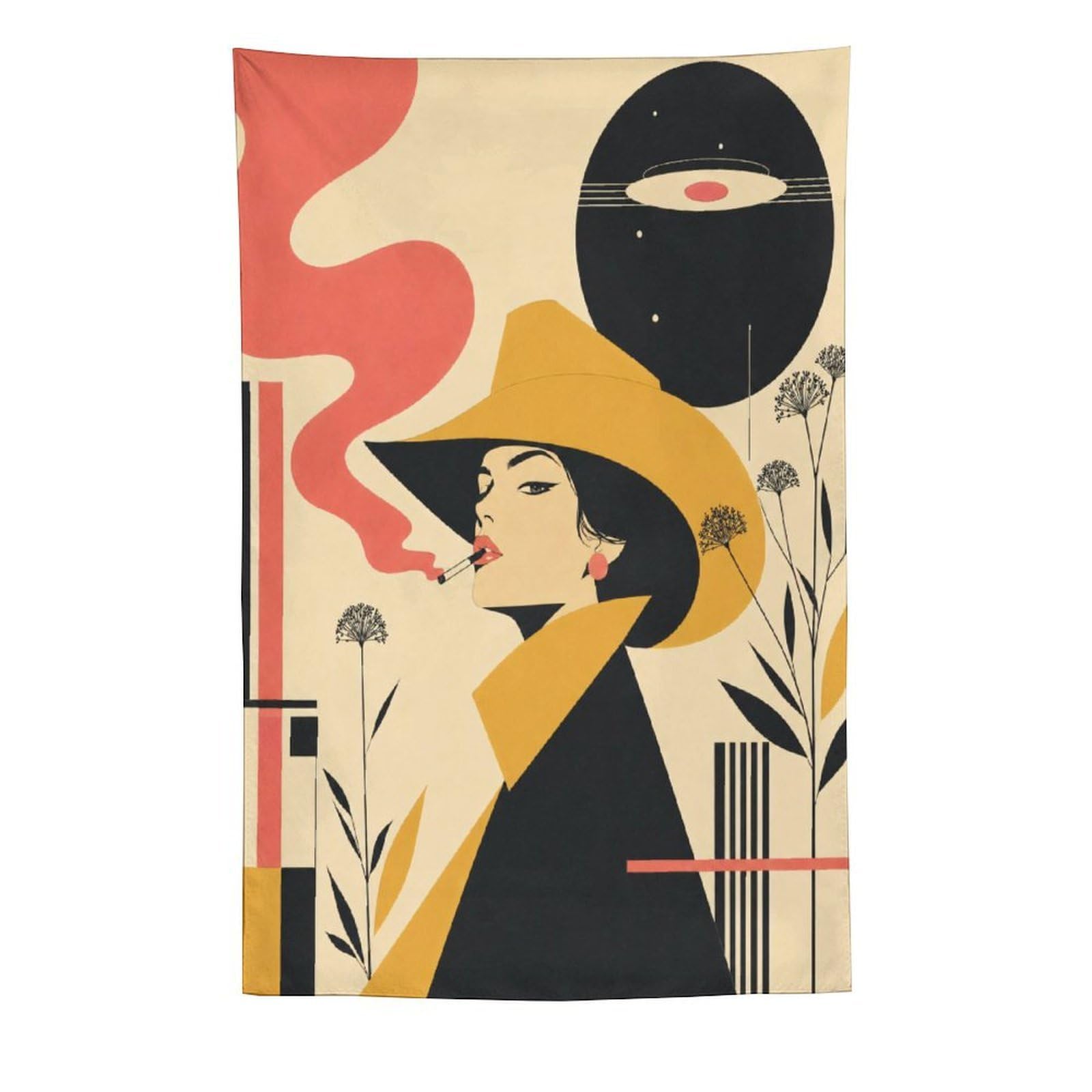 W7C8U2X3 Woman with UFO Wall Tapestry, Pop Art Style, Ceiling Hanging
