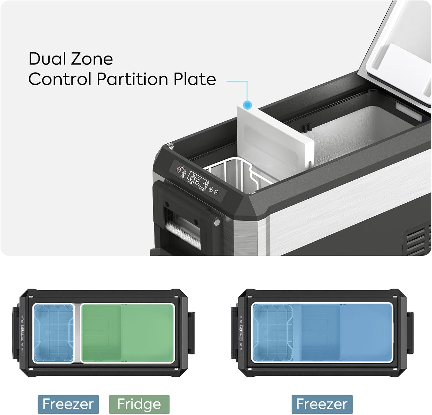 ICECO JP50 ProD Dual Zone Fridge Freezer, 51 Qt Portable Refrigerator Powered by SECOP, 12V Car Fridge with AC/DC, -4℉～68℉, Wheeled Electric Cooler for Camping, Travel, and Fishing