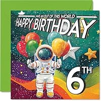6th Birthday Card Boy - Astronaut Spacesuit - Outer Space Birthday Card for 6 Year Old Girl, Age 6 Boys Girls Cards, 145mm Bday Greeting