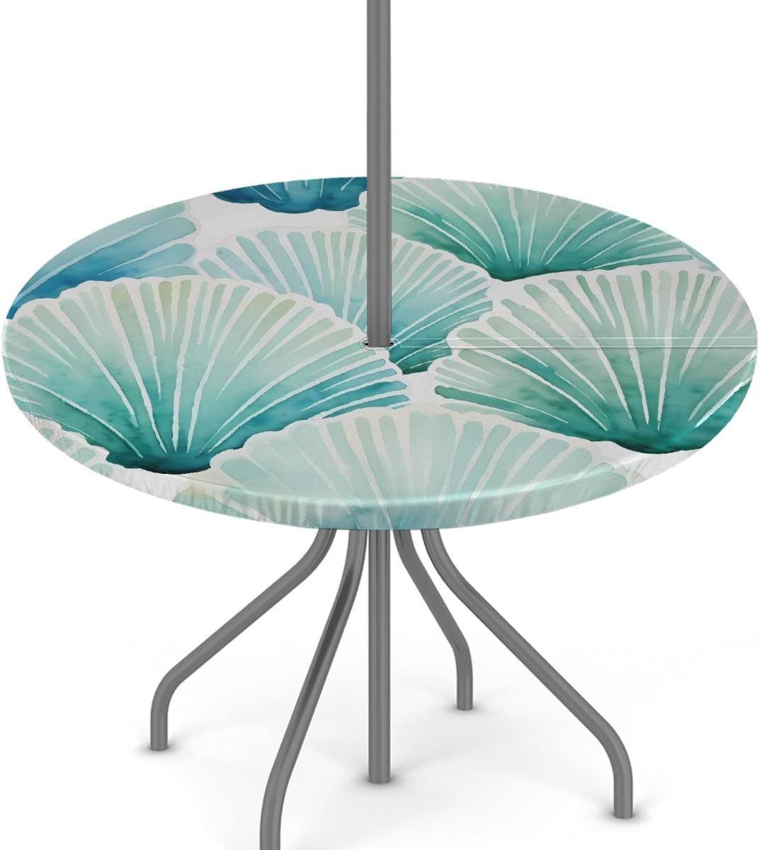 Round Outdoor Tablecloth with Umbrella Hole, Elastic Fitted Table Cloth with Invisible Zipper, Vintage Wooden Patio Table Cover 36-44in