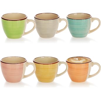 com-four  6x Espressotassen aus Keramik bis 125 ml - bunte Mokkatassen - handgefertigte kleine Kaffeetassen f r Espresso Mokka und Ristretto