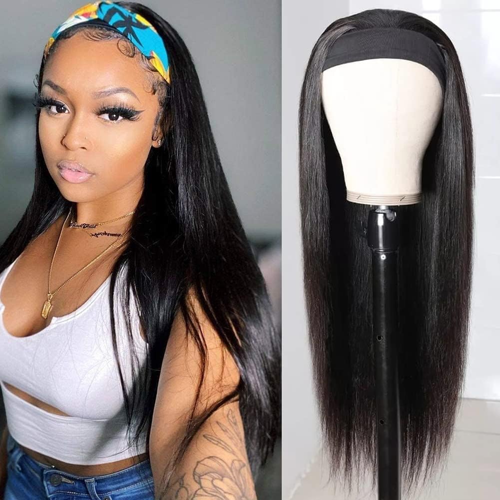 parrucca donna capelli veri umani Straight Human Hair Wigs18 Inch Wear and Go Guleless Wig Human Hair Headband Wigs For Black Women Parrucca Donna Straight Wig Human Hair 180% Density